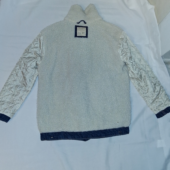 PULL&BEAR Denim Moto Sherpa Jacket Womens Size Large - Picture 7 of 16